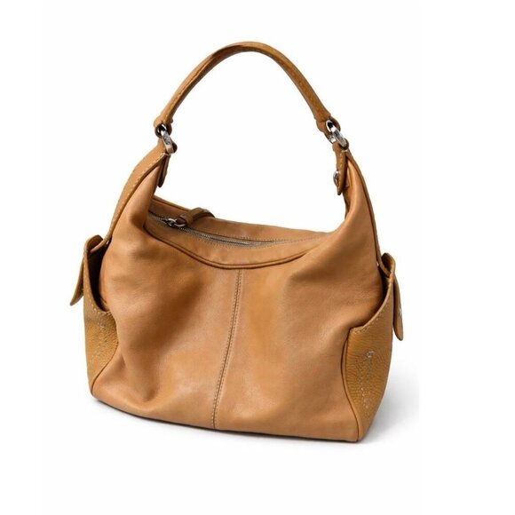 Tod's Handbags - Tod's Leather Shoulder Bag/purse hobo style zip top cognac/tan slouchy stitched
